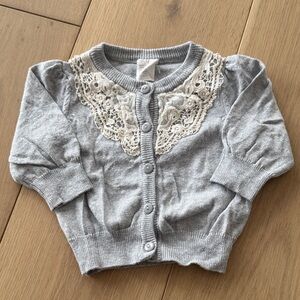 H&M Gray Infant Cardigan with Cream Lace Collar - size 2-4 months